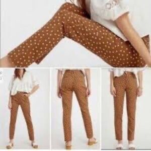 Anthropologie The Essential Slim Polka Dot Pants Brown White Size 6